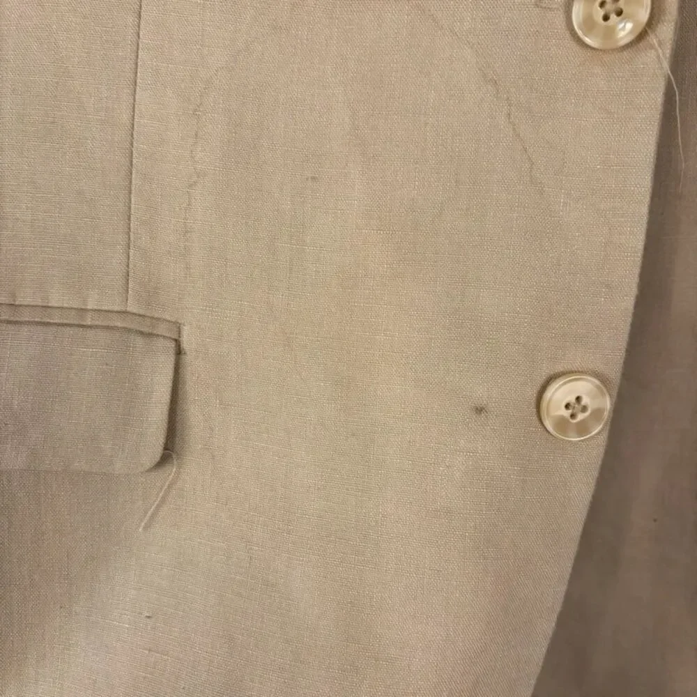 Calvin Klein Mens 3 Piece Linen Suit Beige Tan 38R Pants 32R Blazer Vest Trouser